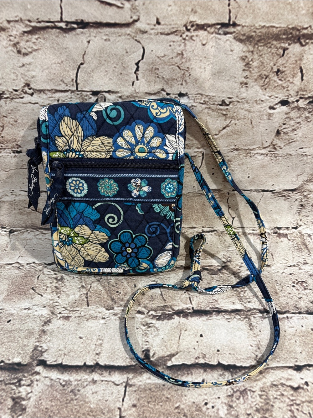 Vera Bradley Navy Floral Quilted Crossbody with Teal & Cream Accents